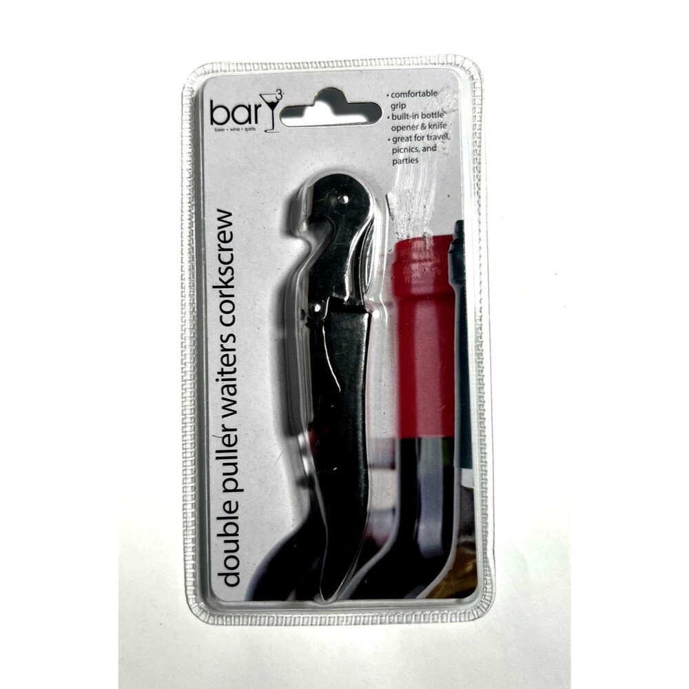 BarY3 BAR 0496 Double Puller Waiter's Friend Corkscrew Wine Opener, Black Silver
